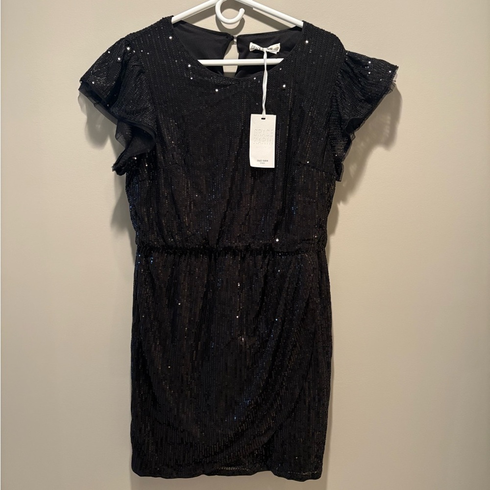 Grace Karin Women’s Black Sparkly Sequin Cap Sleeve Elegant Dress Large (L) NWT - Picture 2 of 5